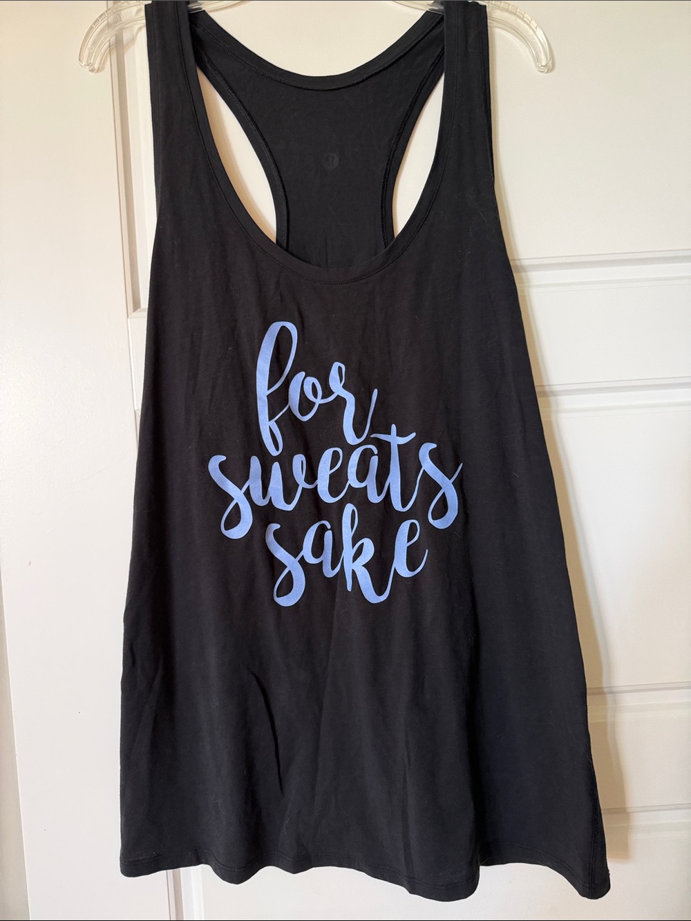 lululemon athletica Black Racerback Tank with Light Blue Script